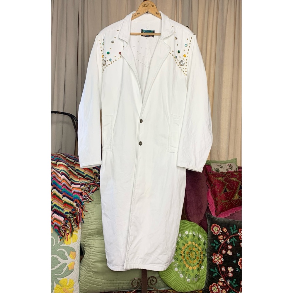 80s Bedazzled White Denim Duster